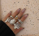 6 pçs/set vintage metal flor anel